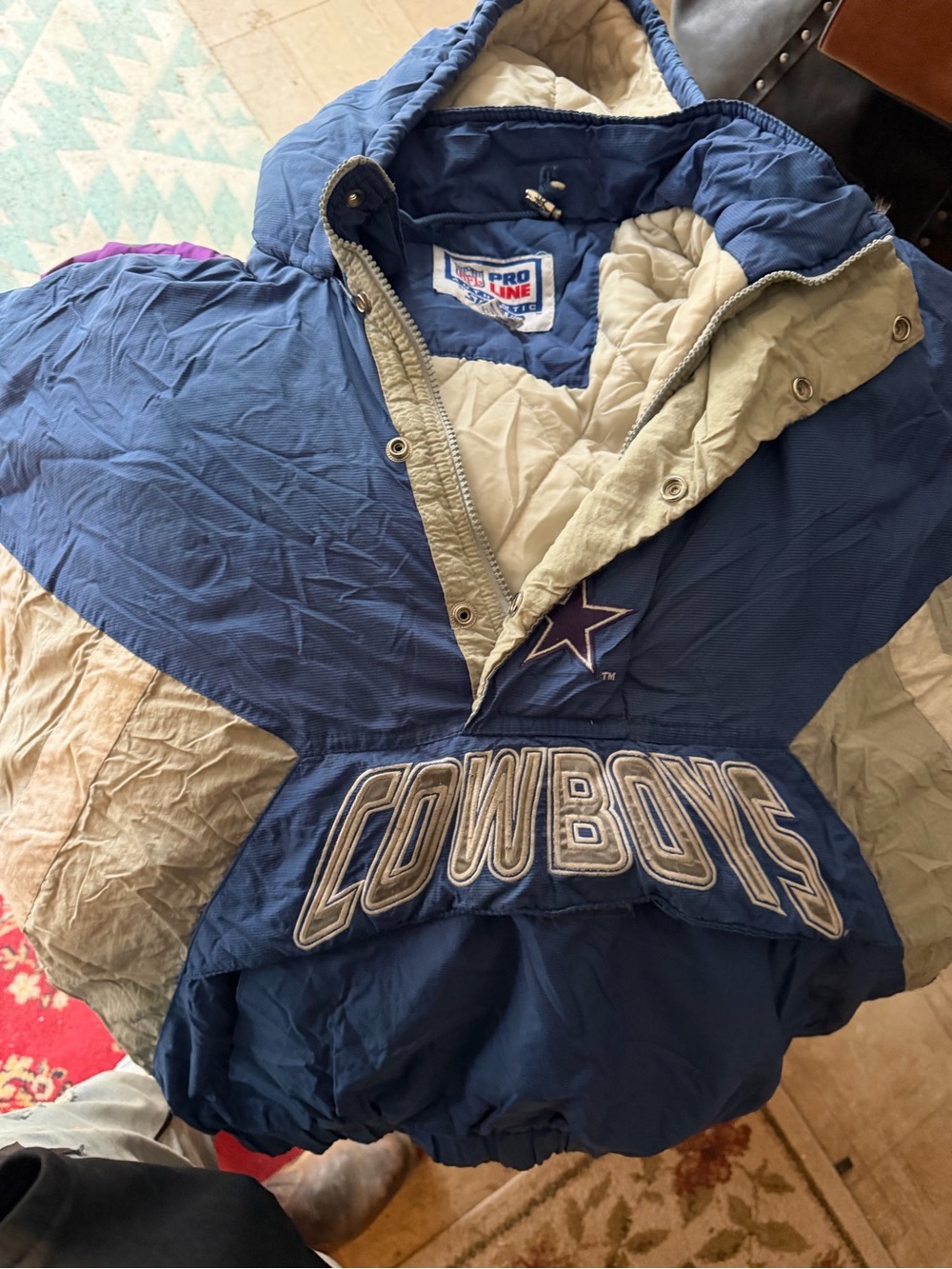 STARTER Blue and White NFL Pro Line Jacket Label Detail
